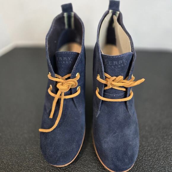 NEW Sperry Top-Sider Harlow Burnished Blue Suede Leather Chukka Wedge Boot 8M - Picture 2 of 11